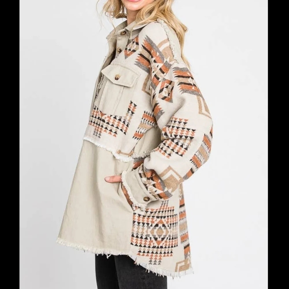 Boho Aztec Button Down Jacket New - Picture 3 of 7
